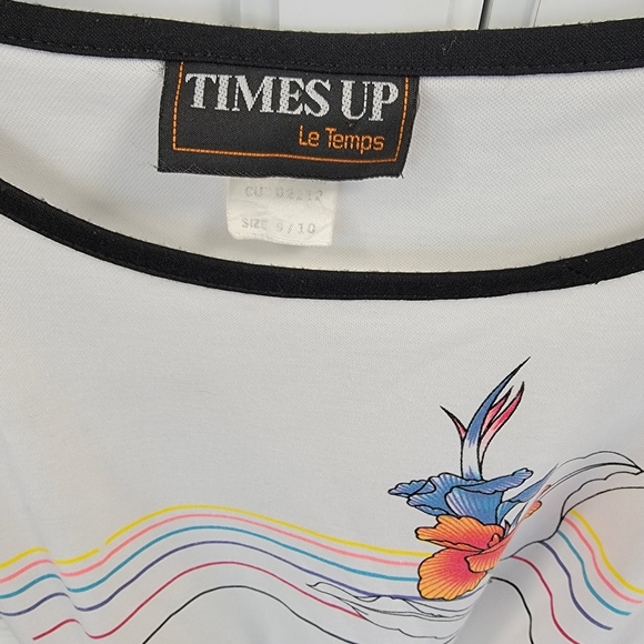 Times Up Le Temps Vintage Knit Dress White Floral Boatneck 70s 80s Size 9/10 - Picture 3 of 12